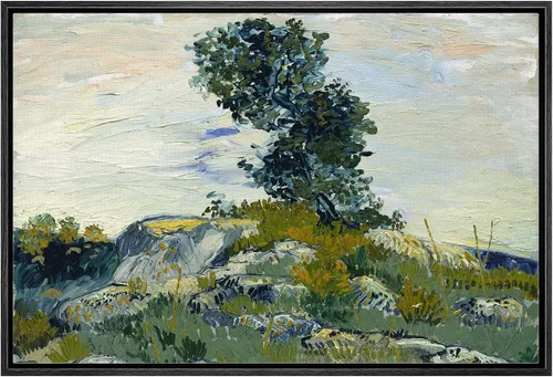 Vista 45 de Van Gogh - Lienzo con diseño giclée de olivos con cielo amarillo y sol, arte de pared de galería, estirado y enmarcado, listo para colgar, 24 x 36