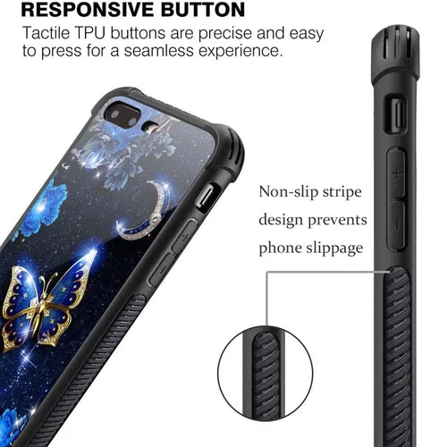 Vista 3 de Funda compatible con iPhone 8, funda para niñas y mujeres, cielo azul, flor, luna y mariposa