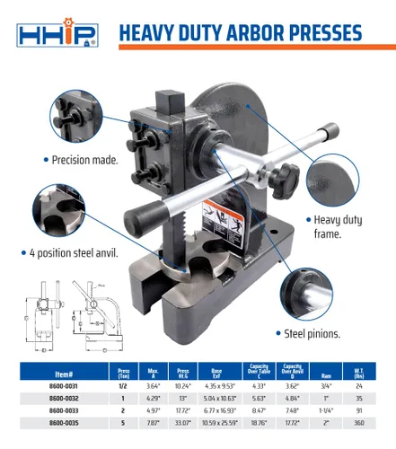 Vista 3 de HHIP - Prensa de husillo de servicio pesado ABS Import 8600-0032, capacidad de 1 tonelada, altura máxima de 5.63 pulgadas (paquete de 1)