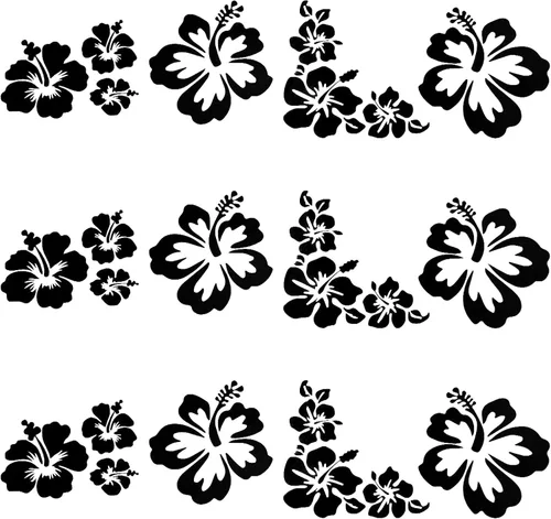 Vista 9 de GORGECRAFT 2 estilos 4 hojas de pegatinas de flores de hibisco para auto, pegatinas hawaianas reflectantes en blanco, pegatinas de parachoques