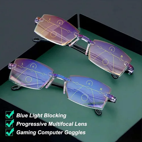 Vista 2 de Color Glint Sapphire Alta Dureza Anti-azul Progresivo Lejos Y Cerca De Doble Uso Gafas De Lectura
