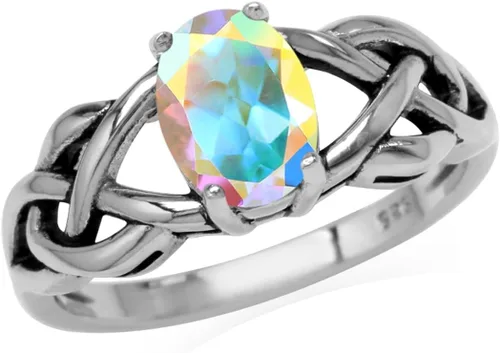 Vista 23 de Silvershake - Anillo de plata de ley 925 con piedra de nacimiento ovalada de 8 x 6 mm, acabado antiguo o chapado en oro amarillo, con nudo celta