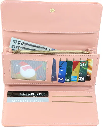 Vista 5 de Reloj de pulsera de cuero dorado para mujer y cartera de tres pliegues a juego