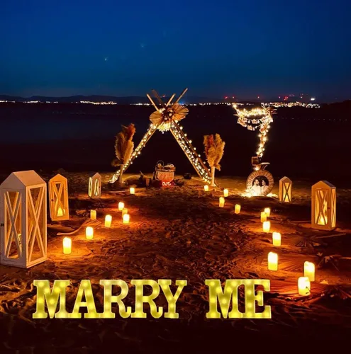 Vista 6 de JUICYRAUL 7 luces LED de marquesina Marry Me - Letras iluminadas para propuestas románticas, bodas y letreros de compromiso