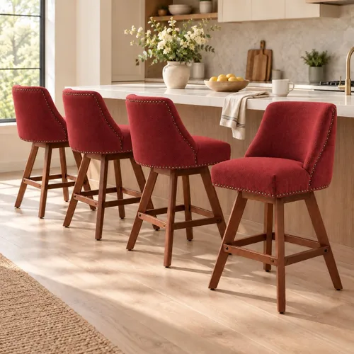Vista 18 de Juego de 2 taburetes de bar giratorios modernos, taburetes de bar de 26.6 pulgadas de altura de mostrador beige con respaldo para isla de cocina