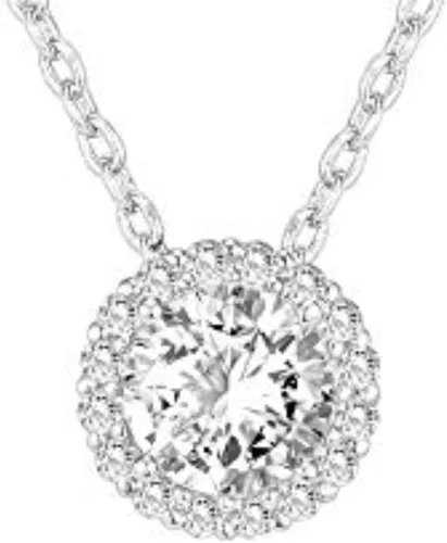 Vista 3 de PAVOI 14K Gold Plated Post Faux Diamond Round Solitaire Pendant Halo Necklace Gold Necklace for Women Slider Adjustable