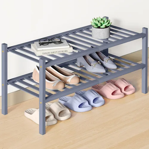 Vista 72 de Smiry Zapatero de bambú para armario, organizador de zapatos de madera de 3 niveles, estante apilable de almacenamiento de zapatos de madera