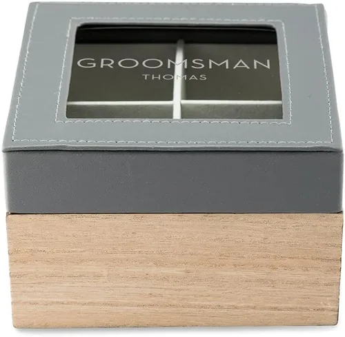 Vista 8 de Weddingstar Caja de recuerdo personalizada de madera y piel sintética con tapa de cristal, texto clásico