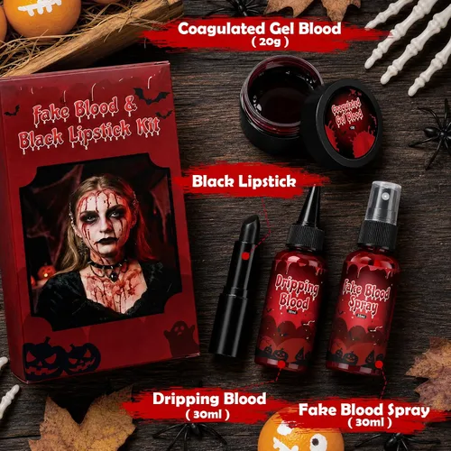 Vista 2 de 4PCS Halloween Fake Blood Kit Cosplay Vampire Makeup Accessories