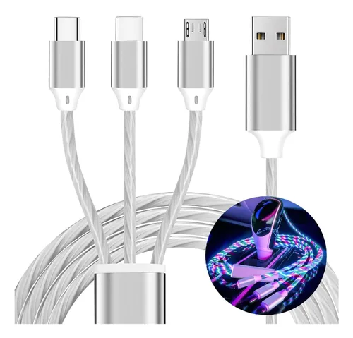 Vista 11 de Cable de carga 3 en 1, cable de carga LED múltiple, cable de carga iluminado, cable USB 3A, compatible con la mayoría de teléfonos inteligentes