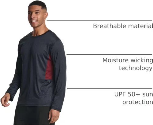 Vista 63 de Real Essentials Paquete de 4 unidades: camiseta de manga larga para hombre Dry Fit, disipa la humedad, protección solar FPU 50+ contra rayos