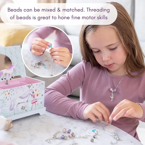 Vista 5 de ABI + OLIE Joyero de unicornio de bailarina para niñas y niñas pequeñas, joyero para niños y caja de música para niñas, organizador musical