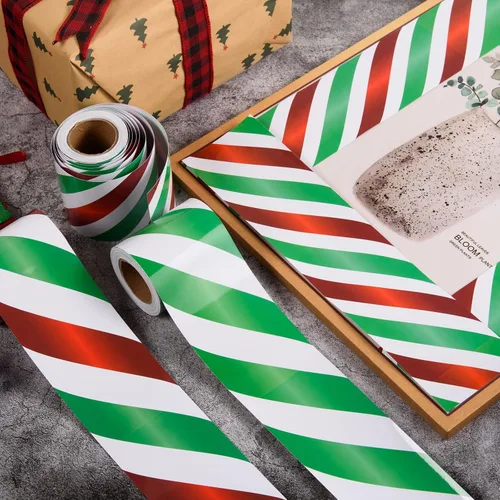 Vista 4 de Tablero de anuncios de Navidad de 99 pies, borde de bastón de caramelo enrollado, borde de anuncios recto, color rojo, blanco, verde, menta