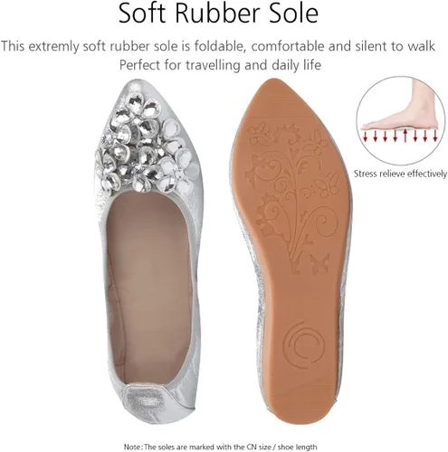 Vista 4 de KUNWFNIX Women Ballet Flats Rhinestone Wedding Ballerina Shoes Foldable Sparkly Comfort Slip on Flat Shoes