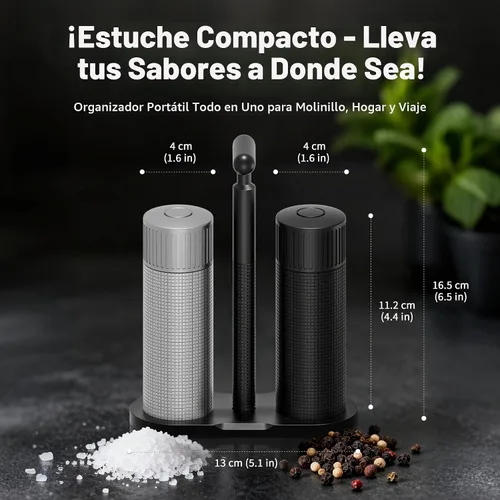 Vista 6 de Luvan Juego profesional de molinillo de sal y pimienta, molinillo manual de sal y pimienta de aluminio resistente con 12 grosores ajustables, juego