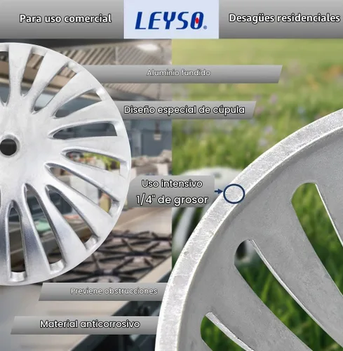 Vista 3 de Leyso Cubierta de drenaje de suelo de cúpula de aluminio resistente y colador de drenaje, cubierta de drenaje extraíble para exteriores, colador