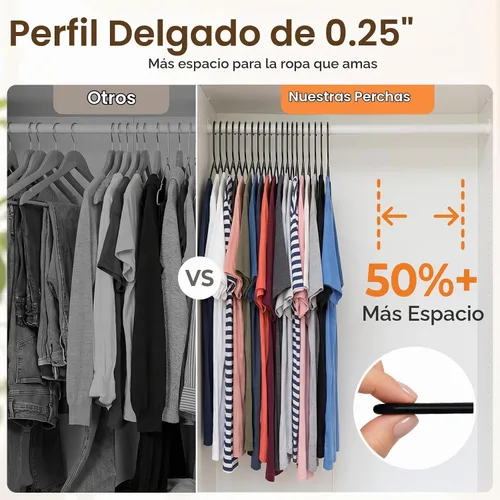 Vista 4 de HOUSE DAY Perchas de Plástico Premium Paquete de 10, Perchas para Ropa que Ahorran Espacio, Colgador Resistente para Abrigos - Organizadores de Negro
