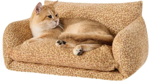 Vista 35 de Hollypet Cama para gatos, mullida, multifuncional, de doble capa, suave para mascotas, sofá ortopédico para gatos y perros pequeños, color beige