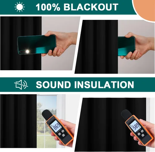 Vista 5 de Diraysid Cortinas 100% opacas de lino negro para dormitorio, con ojales, aislamiento térmico, cortinas de oscurecimiento de habitación