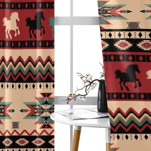 Vista 4 de ZFRXIGN Cortinas opacas para ventana de caballo azteca occidental, 63 pulgadas de largo, para cuarto de bebé, sala de estar, dormitorio, 2 paneles