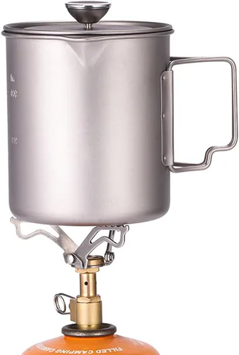Vista 5 de LIXADA Cafetera de prensa francesa de titanio, 25.4 fl oz, resistente a la corrosión, mango plegable, olla de cocina para acampar al aire libre