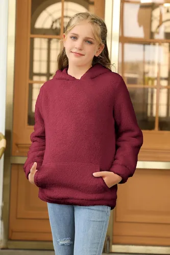 Vista 5 de Haloumoning Sudadera con capucha de forro polar mullido para niñas de 4 a 15 años