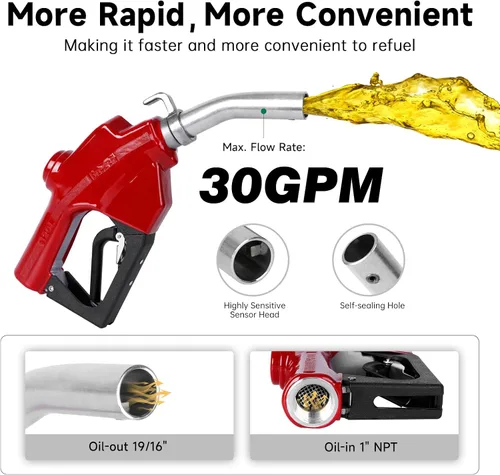 Vista 5 de Boquilla de combustible automática de 1 pulgada NPT de apagado automático roja con junta giratoria de 19/16 pulgadas (diámetro exterior = 30 mm)