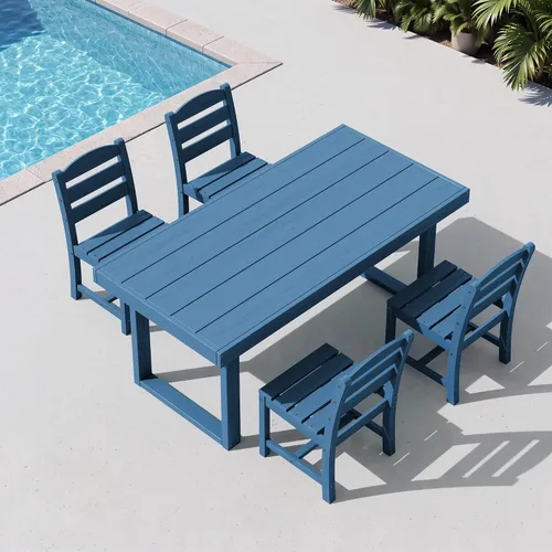 Vista 8 de SERWALL HDPE - Juego de comedor al aire libre para 4, 67 pulgadas, para todo tipo de clima, mesa de comedor y sillas sin brazos para terraza Negro