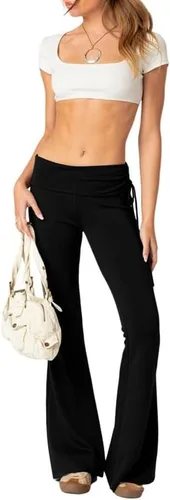 Vista 4 de SVALIY Leggings acampanados para mujer, pantalones de yoga plegables para mujer, corte de bota, pantalones de entrenamiento