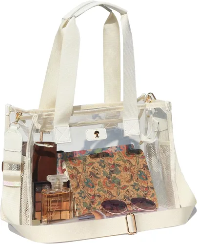 Vista 10 de Bolso transparente iridiscente de burbujas de jabón para eventos de estadio con bolsa de hombro para playa de conciertos