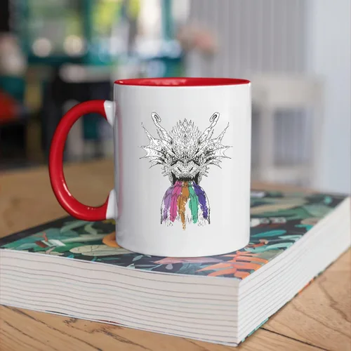 Vista 4 de Dragon Roaring Rainbow Gift for Fantasy Fans with Rainbow Dripping From Its Mouth 11oz 15oz Inner Color Accent Mug