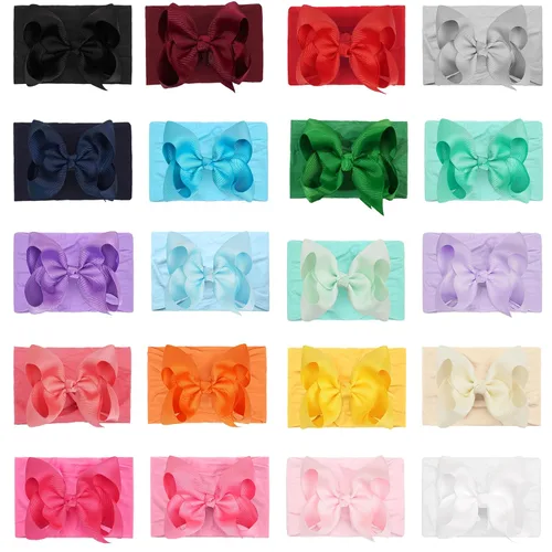 Vista 8 de CÉLLOT Diademas de 20 colores para bebé niña con lazos para el pelo de 4 pulgadas, turbante de nailon, diademas para recién nacidos y niños pequeños