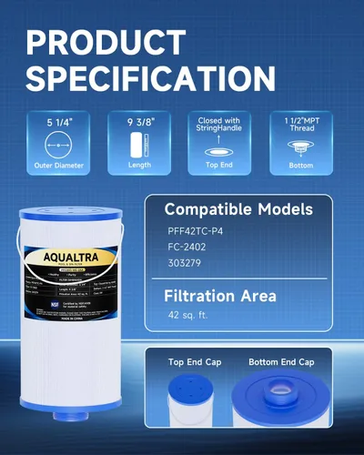 Vista 3 de AQUALTRA Los cartuchos de filtro para bañera de hidromasaje reemplazan el filtro de spa FC-2402, compatible con 303279, 78460, PFF42TC-P4, 5CH-37