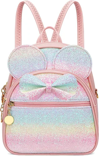 Vista 32 de KKXIU Mochilas Mini con Moño Inicial para Niñas y Mujeres, Linda Mochila Pequeña con Asa de Bolso, Regalos Personalizados para Niños, Arcoíris