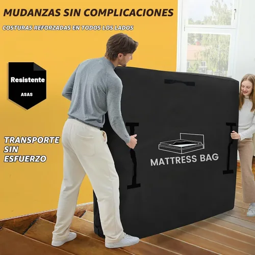 Vista 39 de Bolsas de colchón para mudanza y almacenamiento, protector de colchón impermeable, funda de colchón Cal King con 8 asas resistentes y cremallera Gris