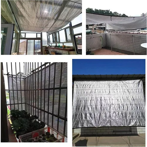 Vista 2 de Tela de protección solar para exteriores, 99 % de toldo reflectante de aluminio con ojales para invernadero, patio, césped, color de la tela: plata