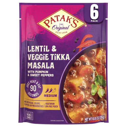 Vista 11 de Patak's Garbanzos con Mantequilla y Vegetales, 10.05 Oz (Paquete de 1) Curry Suave con Garbanzos, Espinaca, Zanahorias, Comidas Vegetarianas Listas