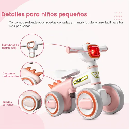 Vista 6 de WinHope Dinosaur Baby Balance Bike for 1 Year Old, Lights & Music Rosa