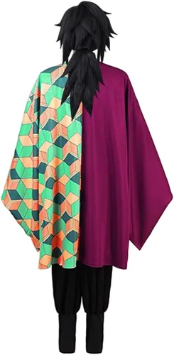Vista 5 de Giyuu - Disfraz de anime para adultos, disfraz de Halloween, kimono, traje con peluca