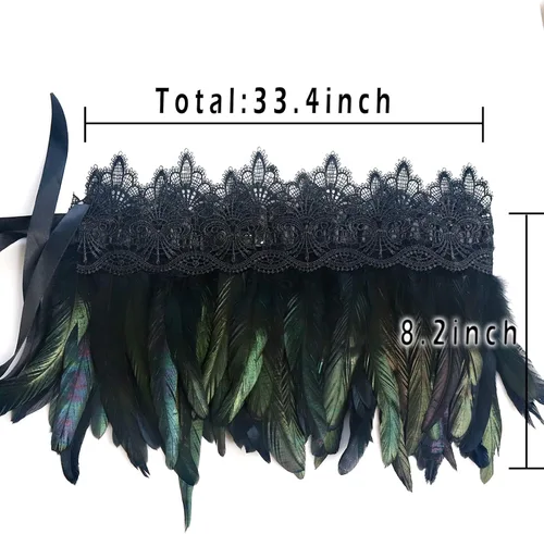 Vista 7 de L'VOW Abrigo de plumas negras para mujer, con cuello de encaje, para Halloween, para mujer