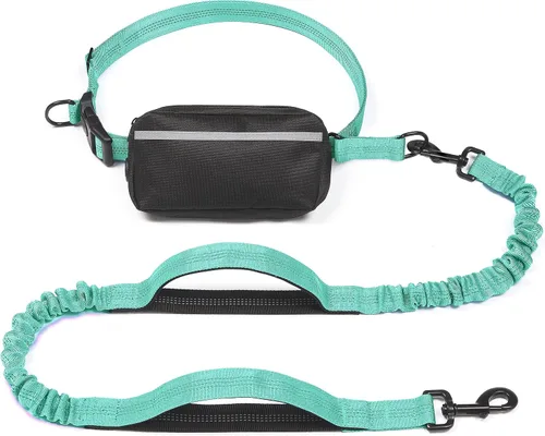 Vista 13 de iYoShop Correa de perro manos libres con bolsa con cierre, dobles asas acolchadas y elástica duradera para caminar, trotar y correr con tu perro