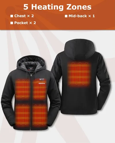 Vista 2 de Venustas 12V Men's Dual-Control Heated Canvas Jacket with Battery, Winter Heated Work Jacket, Electirc Heated Hoodie Jacket
