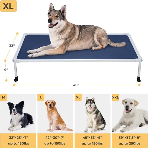 Vista 4 de [Usado] Veehoo Cama elevada para perros a prueba de masticaciones, cuna elevada para mascotas, malla transpirable, lavable y antideslizante para Azul