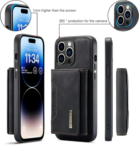 Vista 8 de Compatible con iPhone 14 Pro Max (6.7 pulgadas) 2 en 1 contraportada desmontable y cartera de cuero, con tarjetero, fundas de cuero con bolsillo