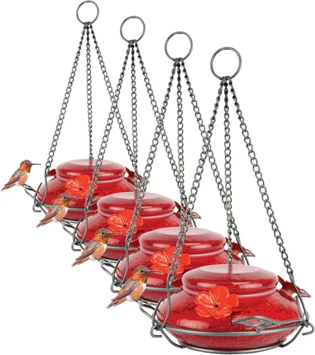 Vista 9 de Nature's Way Bird Products MHF4 Comedero para colibríes soplado a mano con tapa de jardín, capacidad de 16 oz, rojo