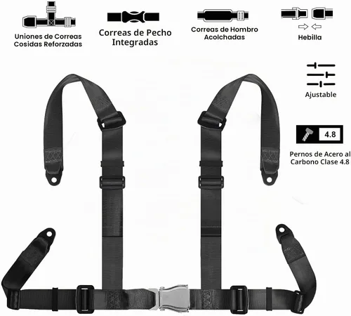 Vista 3 de Yakitoko Universal Set de arnés de seguridad de 4 puntos 2" Negro, se adapta a Go Kart, UTV, ATV, carreras