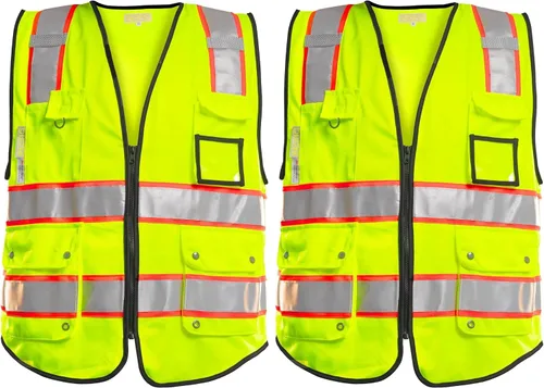 Vista 7 de PACIFIC Chaleco de seguridad clase 2 para hombres con 10 bolsillos, tiras reflectantes de alta visibilidad de 3M, cumple con el estándar ANSI/ISEA