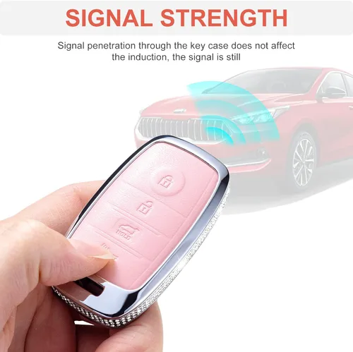 Vista 4 de Funda para llavero Kia con llaveros, funda protectora de piel auténtica compatible con llave inteligente Kia Forte Koup Niro Optima Rio Sorento Soul