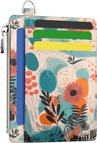 Vista 10 de Hancynir Cartera delgada para mujer con soporte para tarjetas de crédito RFID, pequeña mini funda para tarjetas con bolsillo frontal de PU, cartera