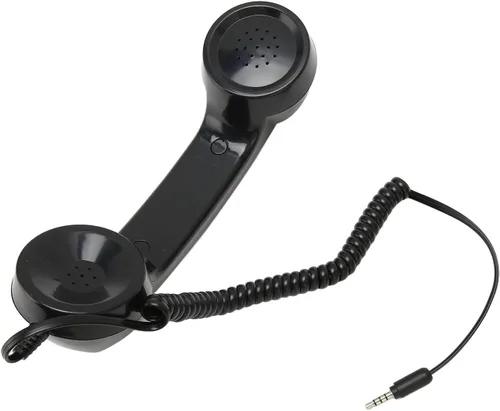 Vista 2 de HEEPDD Receptor de teléfono celular de mano retro, teléfono con cable negro con micrófono, conector de 0.138 in para teléfonos móviles, computadoras